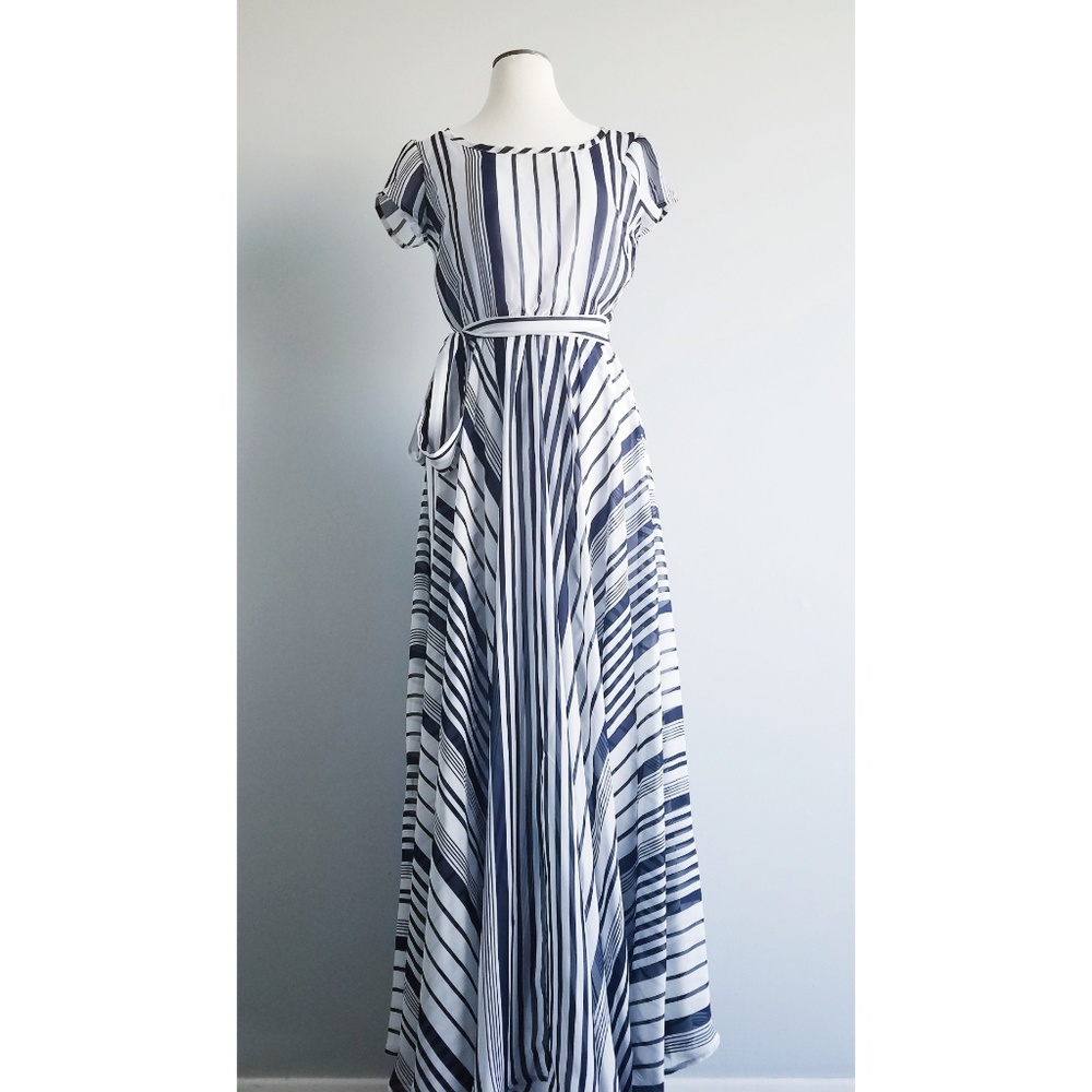 Shabby Apple Navy / White Striped Zebra Maxi
